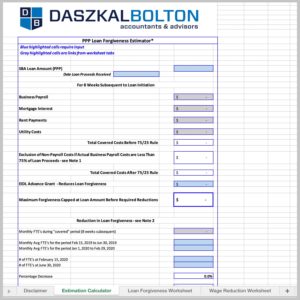 Screenshot of Daszkal Bolton loan calculator program in excel
